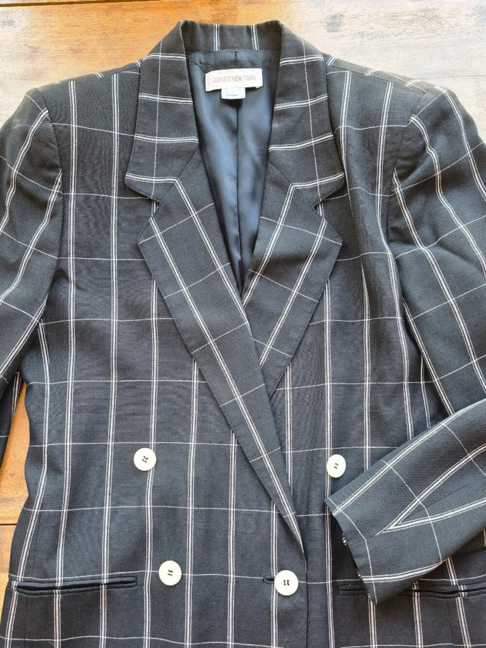 Vintage Jones New York Linen Blend Black Double Breasted Jacket Blazer SZ 10